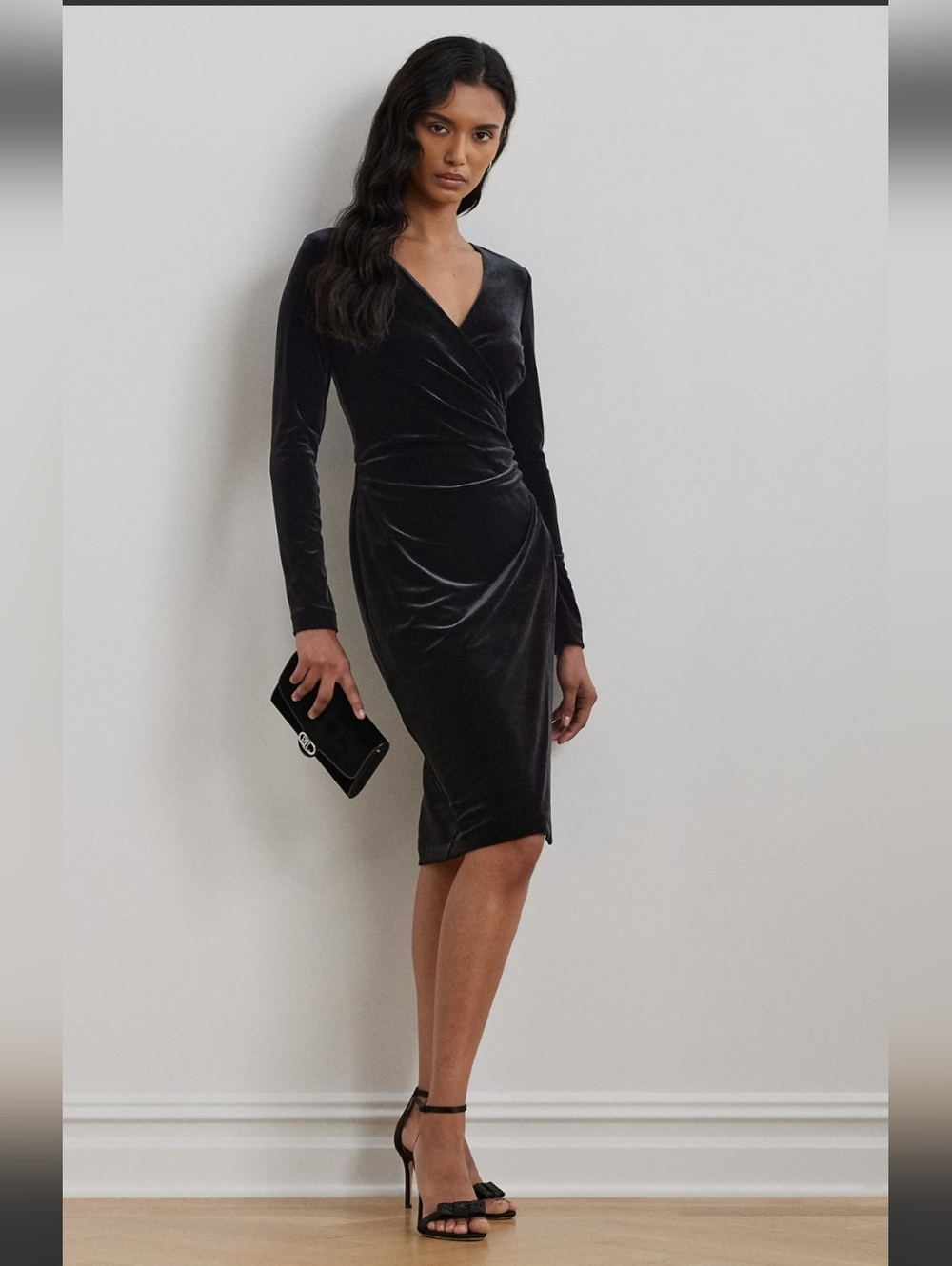 Chaps Black Long Sleeve Velvet Dress Sz 8